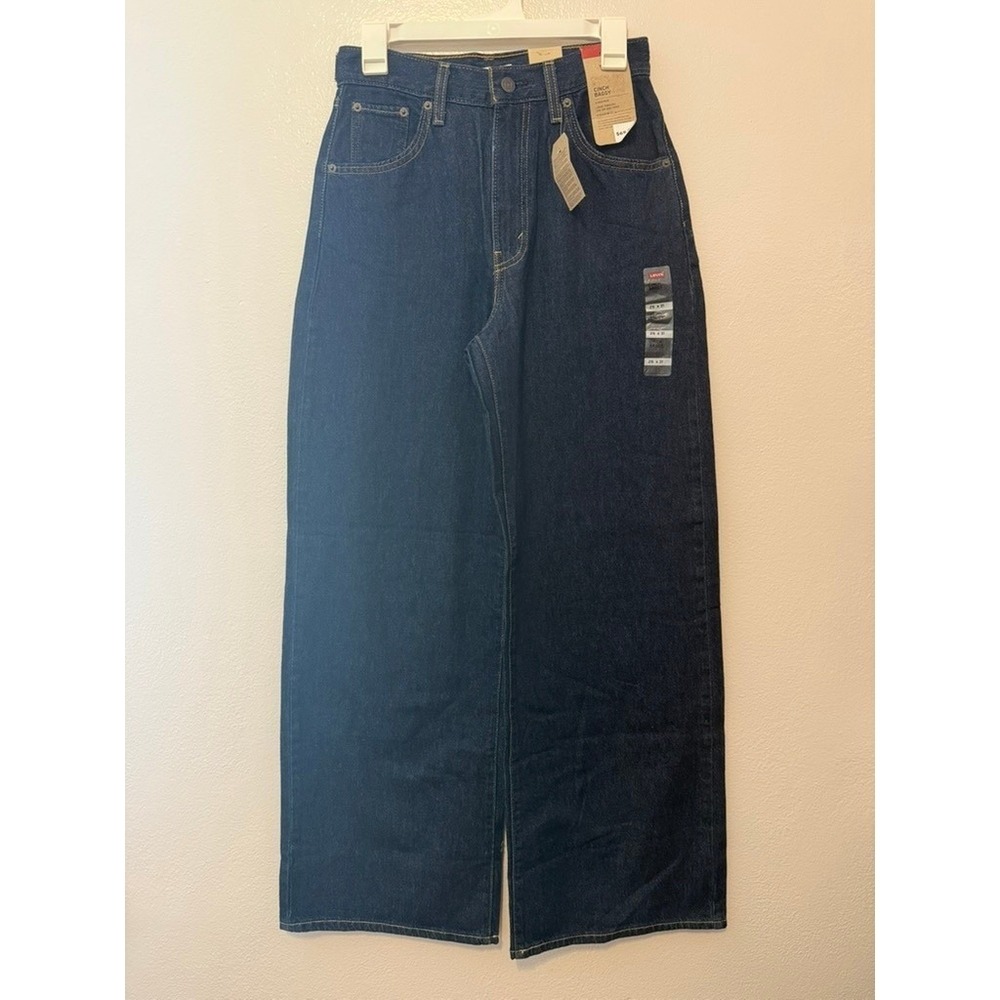 Levis Cinch Baggy High Rise Wide Leg Jeans Dark Wash Indigo 26x31 New Damage